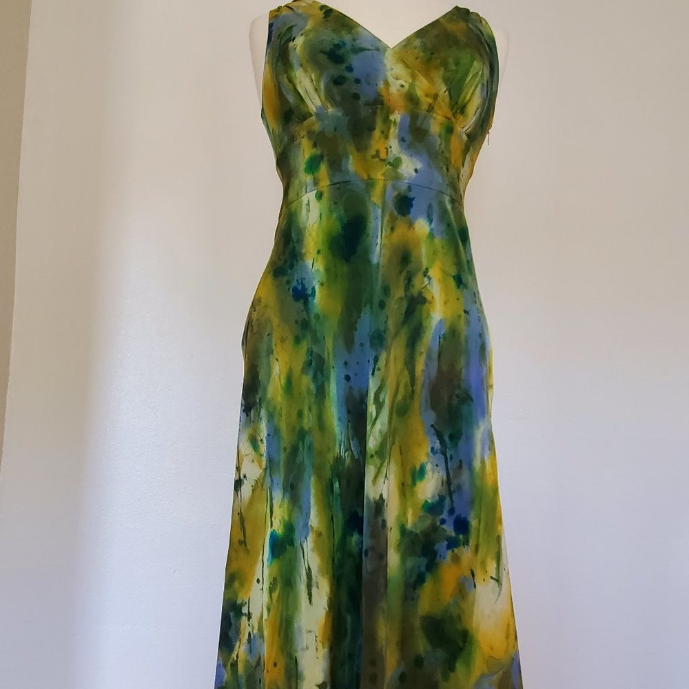 Short cocktail summer work Dress bridesmaid party beach resort silk blue green 4